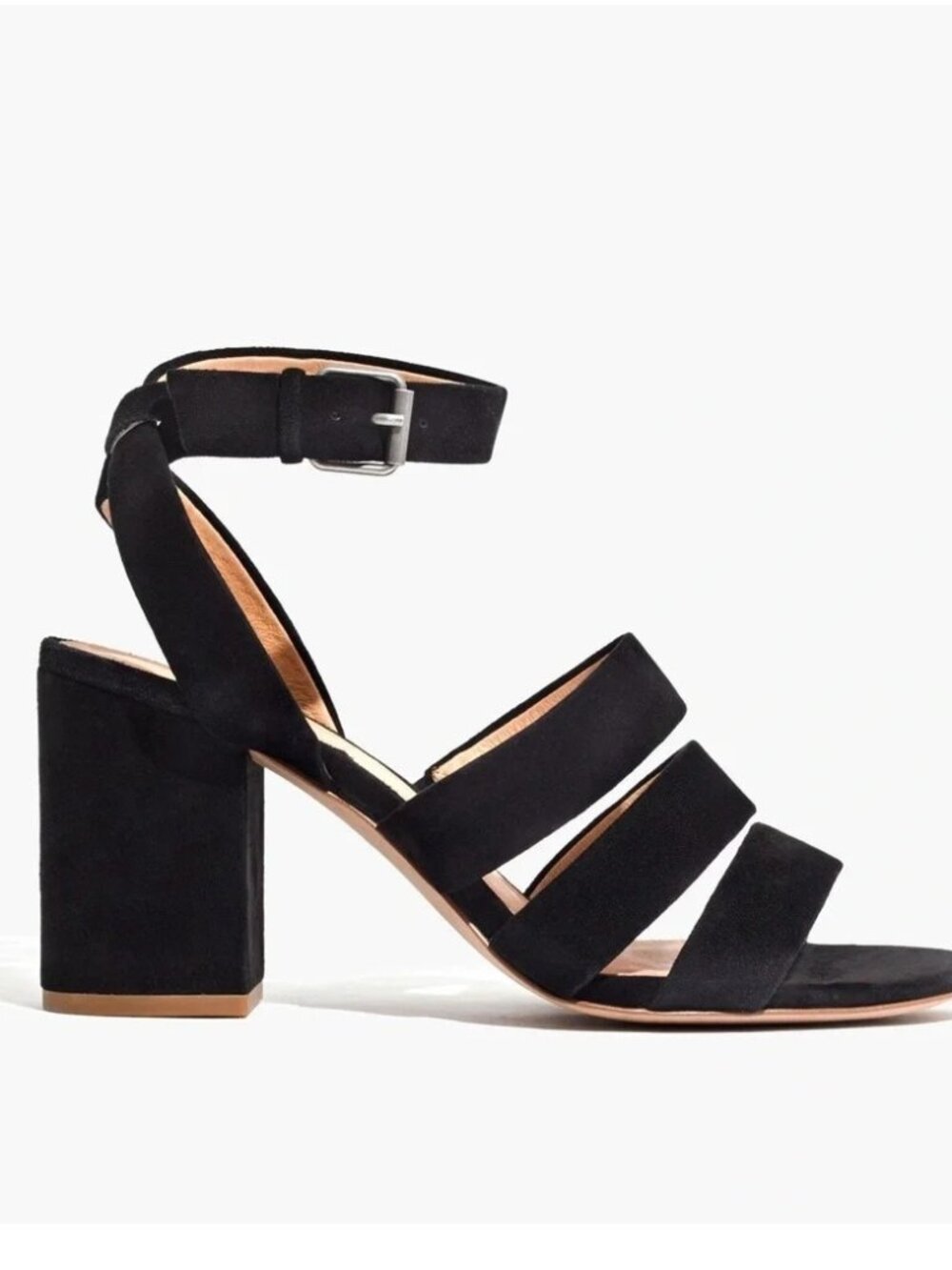 Madewell Maria Black Suede Leather Sandals Strappy Block Heel Women's 8.5